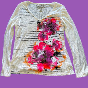 SUPER light-weight, long sleeved semi sheer girl’s shirt. Sparkly Floral design